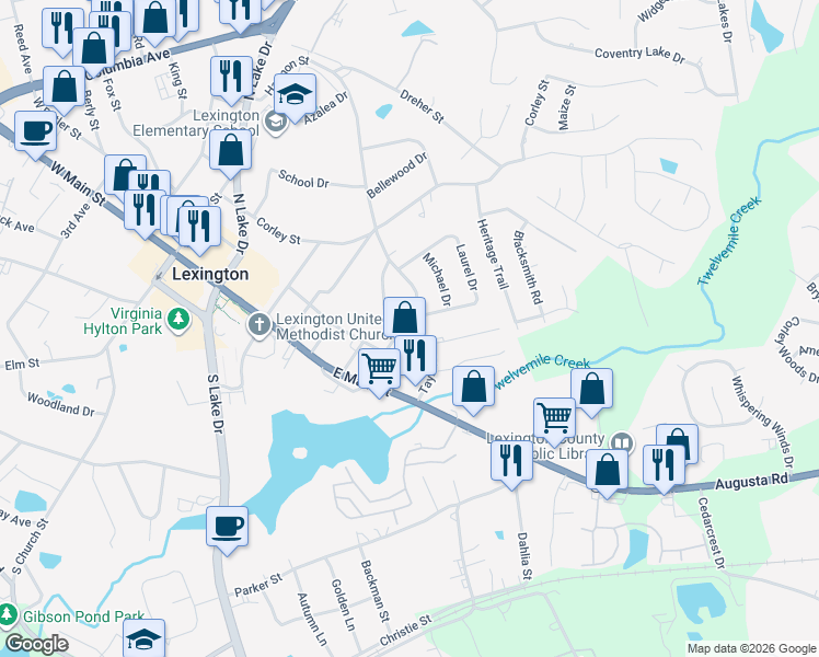 map of restaurants, bars, coffee shops, grocery stores, and more near 209 Taylor Drive in Lexington
