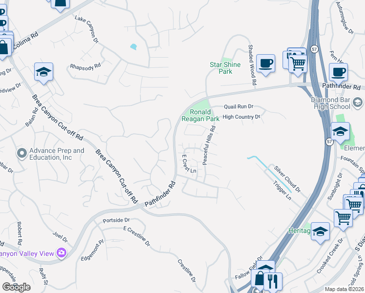 map of restaurants, bars, coffee shops, grocery stores, and more near East Street in Pomona
