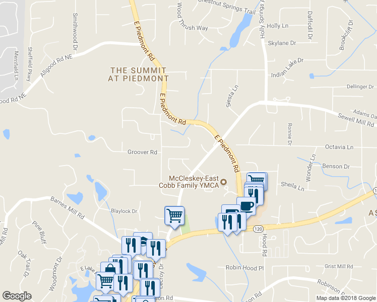 map of restaurants, bars, coffee shops, grocery stores, and more near 2276 Orleans Avenue in Marietta