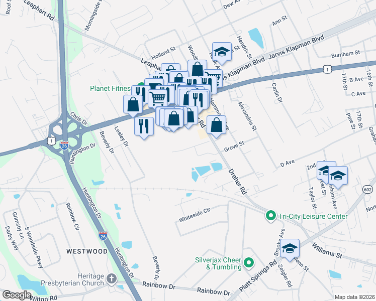 map of restaurants, bars, coffee shops, grocery stores, and more near 259 Gum Swamp Trail in West Columbia