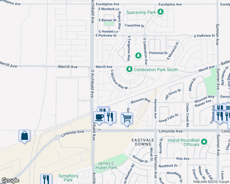 map of restaurants, bars, coffee shops, grocery stores, and more near 5121 Cottage Garden Way in Ontario