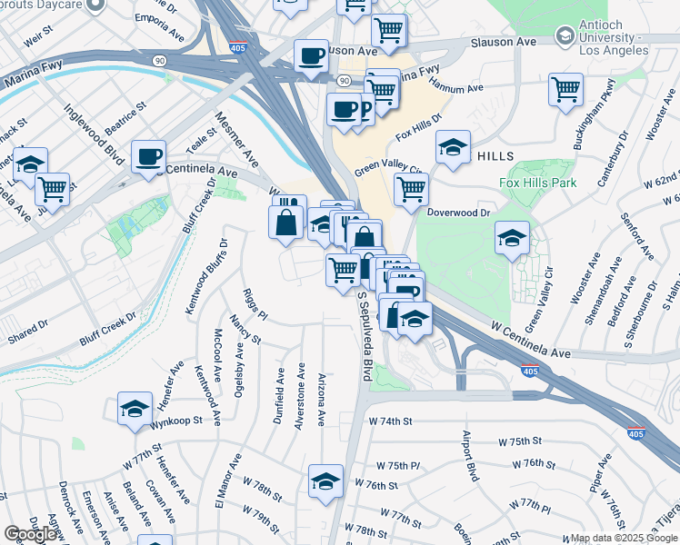 map of restaurants, bars, coffee shops, grocery stores, and more near 6701 South Sepulveda Boulevard in Los Angeles