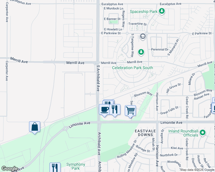 map of restaurants, bars, coffee shops, grocery stores, and more near 2748 Devonshire Lane in Ontario