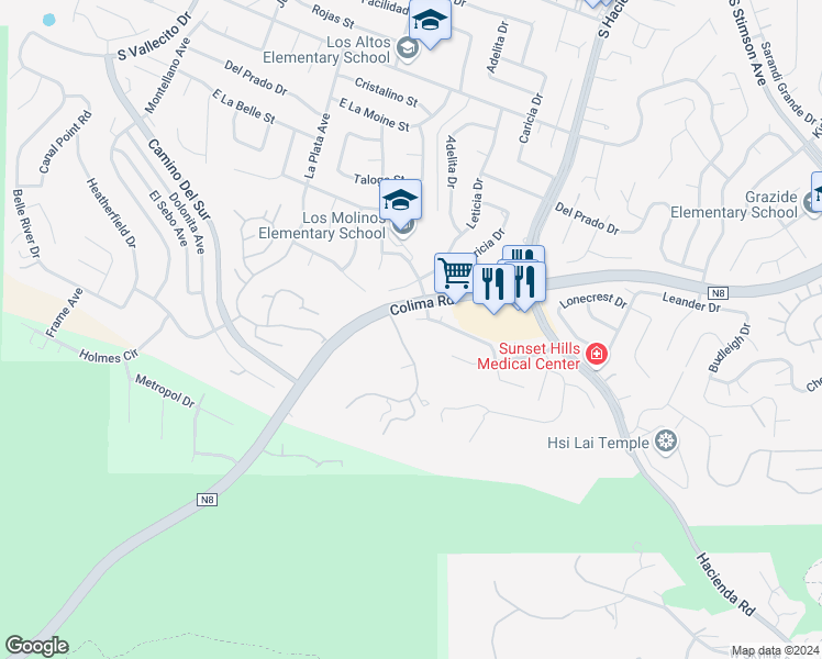 map of restaurants, bars, coffee shops, grocery stores, and more near 3318 South Viewfield Avenue in Hacienda Heights