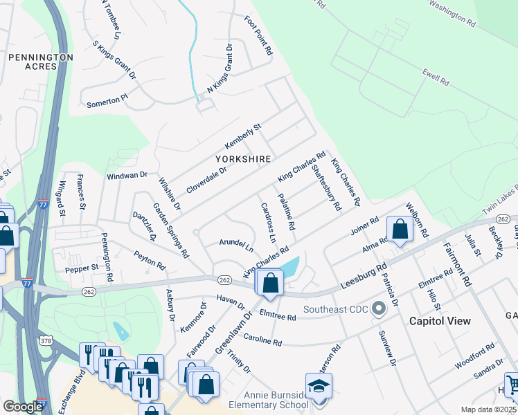 map of restaurants, bars, coffee shops, grocery stores, and more near 2 Cardross Lane in Columbia