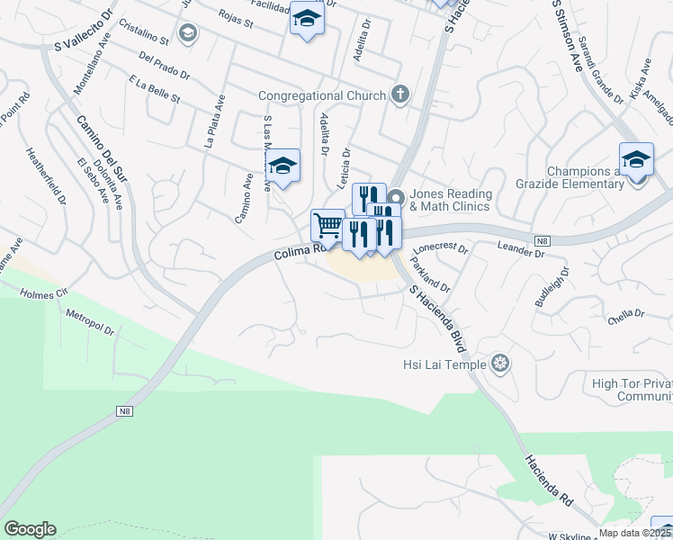 map of restaurants, bars, coffee shops, grocery stores, and more near 3270 White Cloud Drive in Hacienda Heights