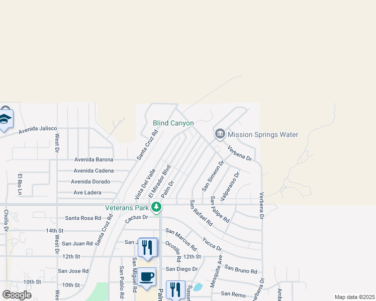 map of restaurants, bars, coffee shops, grocery stores, and more near 9526 Palm Drive in Desert Hot Springs
