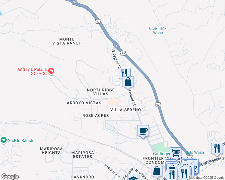 map of restaurants, bars, coffee shops, grocery stores, and more near 545 West 100th Avenue in Wickenburg
