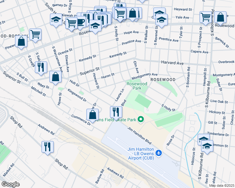 map of restaurants, bars, coffee shops, grocery stores, and more near 948 Laurie Lane in Columbia
