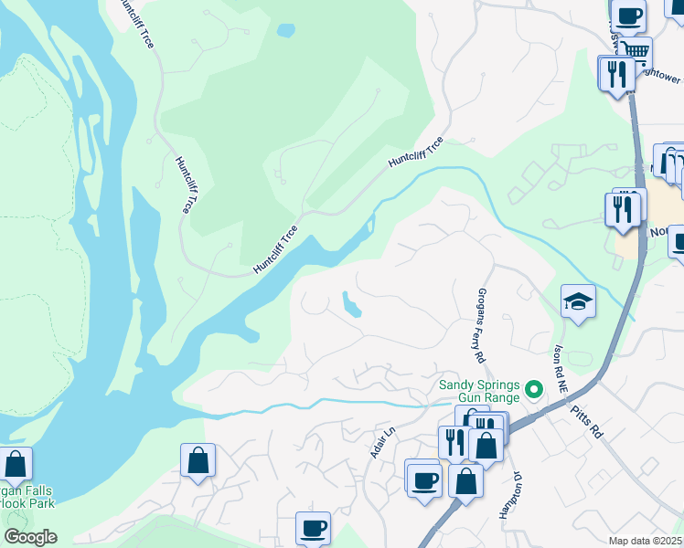 map of restaurants, bars, coffee shops, grocery stores, and more near 95 Grogans Landing in Atlanta