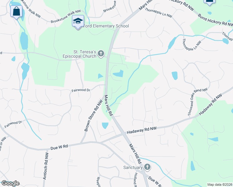 map of restaurants, bars, coffee shops, grocery stores, and more near 5585 Ford's Crossing Court North West in Acworth