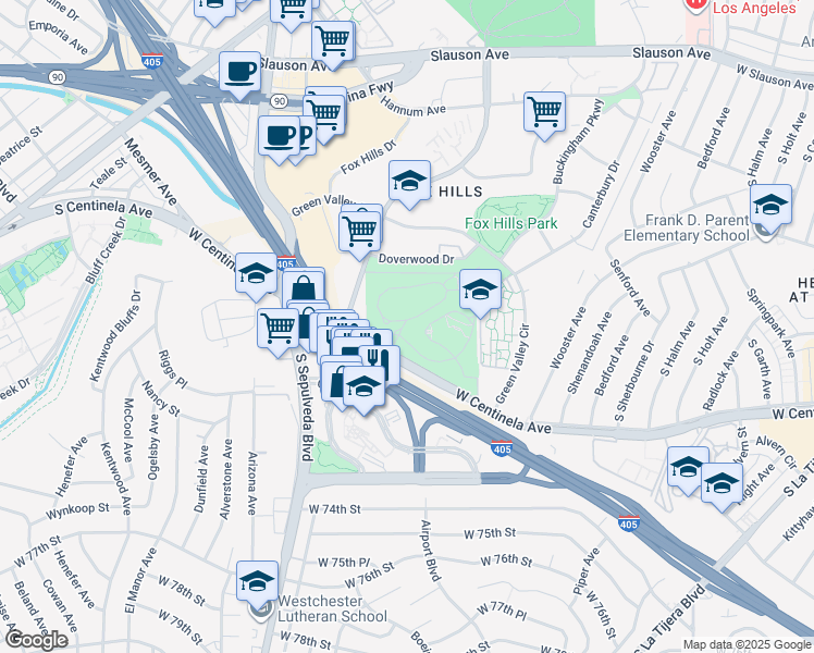 map of restaurants, bars, coffee shops, grocery stores, and more near in Culver City