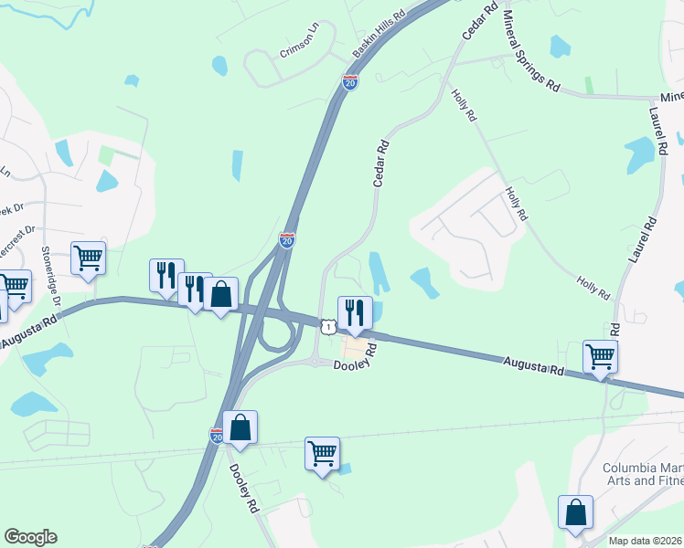 map of restaurants, bars, coffee shops, grocery stores, and more near 124 Cedar Road in Lexington