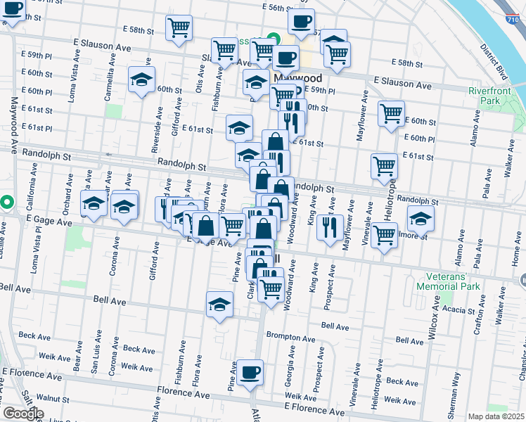 map of restaurants, bars, coffee shops, grocery stores, and more near in Bell