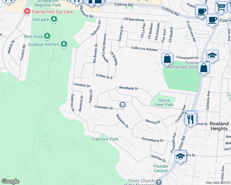 map of restaurants, bars, coffee shops, grocery stores, and more near 17812 Gallineta Street in Rowland Heights