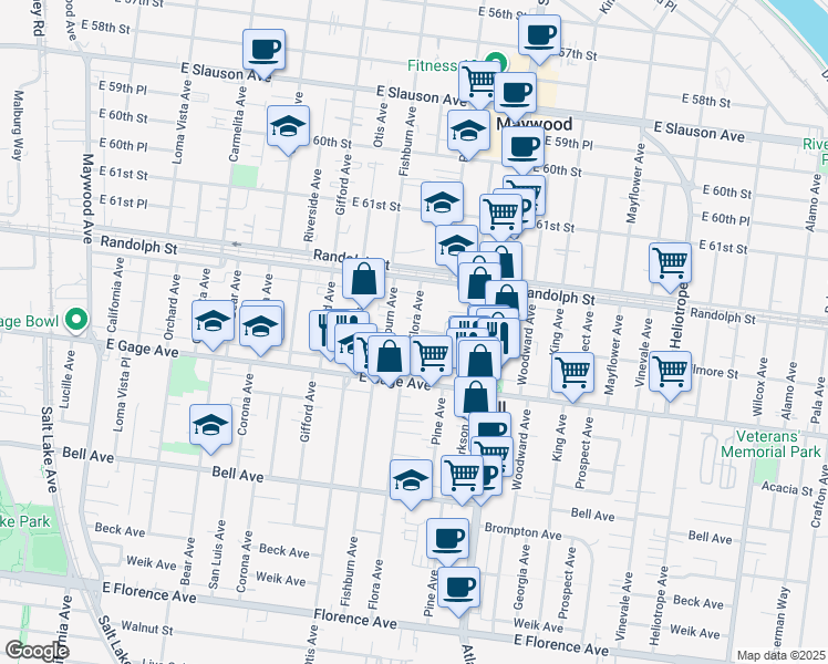 map of restaurants, bars, coffee shops, grocery stores, and more near in Bell Gardens