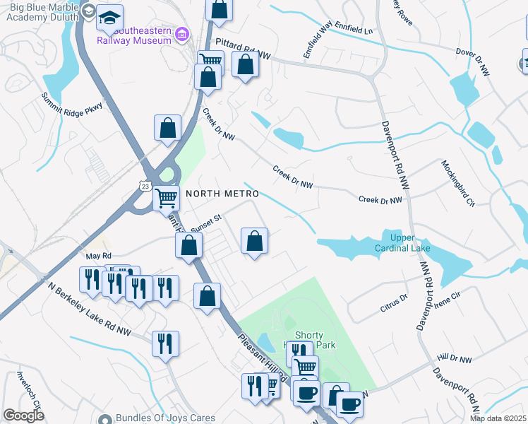 map of restaurants, bars, coffee shops, grocery stores, and more near in Duluth