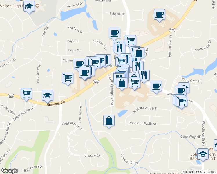 map of restaurants, bars, coffee shops, grocery stores, and more near in Marietta