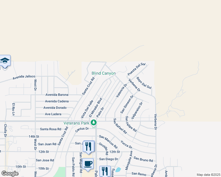 map of restaurants, bars, coffee shops, grocery stores, and more near 9526 Palm Drive in Desert Hot Springs