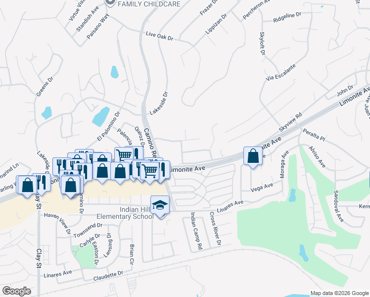 map of restaurants, bars, coffee shops, grocery stores, and more near 5991 Helmcrest Drive in Riverside
