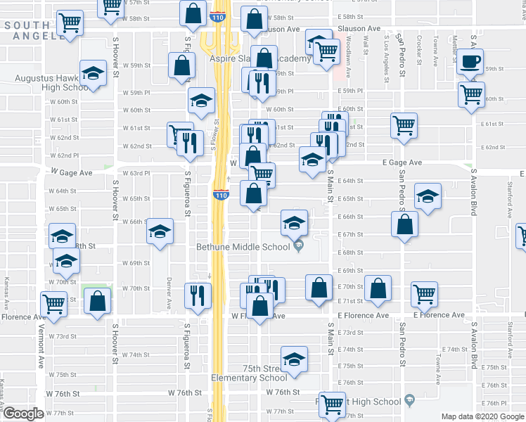 map of restaurants, bars, coffee shops, grocery stores, and more near in Los Angeles