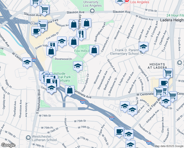 map of restaurants, bars, coffee shops, grocery stores, and more near 6549 Wooster Avenue in Los Angeles