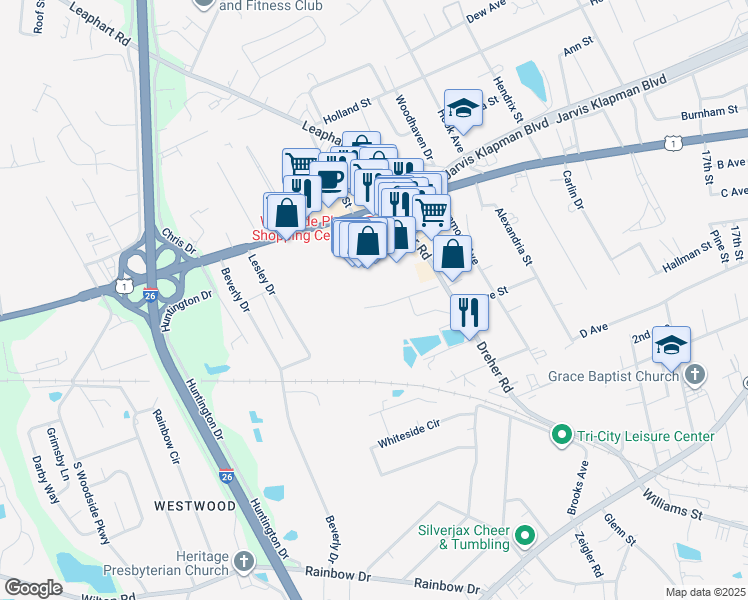 map of restaurants, bars, coffee shops, grocery stores, and more near 3 Dreher Road in West Columbia