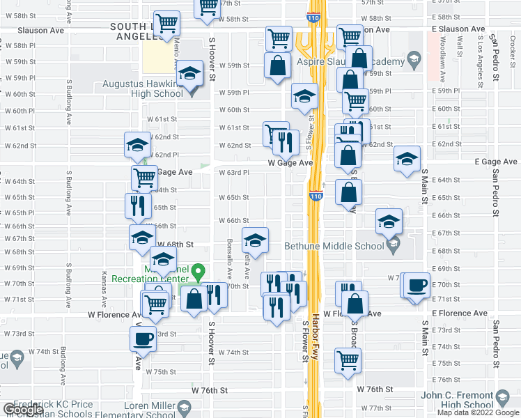 map of restaurants, bars, coffee shops, grocery stores, and more near 6519 Denver Avenue in Los Angeles