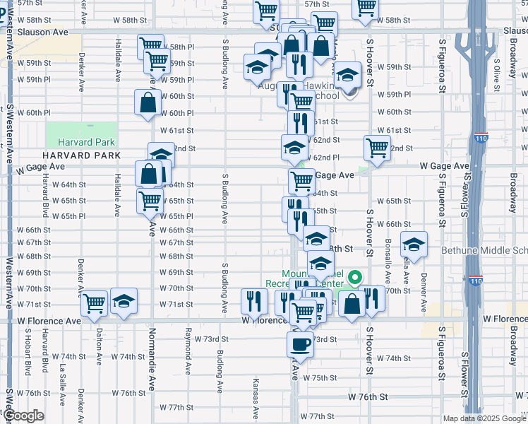 map of restaurants, bars, coffee shops, grocery stores, and more near 1049 West 65th Place in Los Angeles