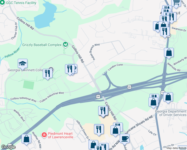 map of restaurants, bars, coffee shops, grocery stores, and more near in Lawrenceville