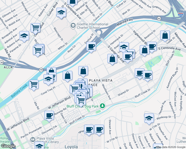 map of restaurants, bars, coffee shops, grocery stores, and more near 5535 Westlawn Avenue in Los Angeles