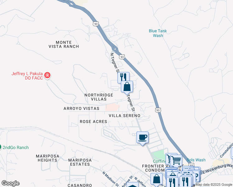 map of restaurants, bars, coffee shops, grocery stores, and more near 980 North Tegner Street in Wickenburg