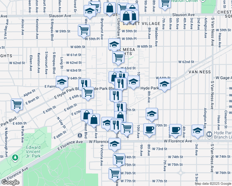 map of restaurants, bars, coffee shops, grocery stores, and more near 3326 West 66th Street in Los Angeles