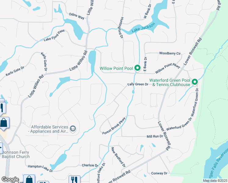 map of restaurants, bars, coffee shops, grocery stores, and more near 5251 Amberbrook Court in Marietta