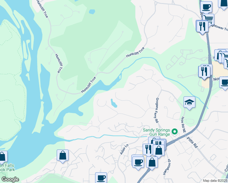 map of restaurants, bars, coffee shops, grocery stores, and more near 305 Grogans Lake Point in Atlanta