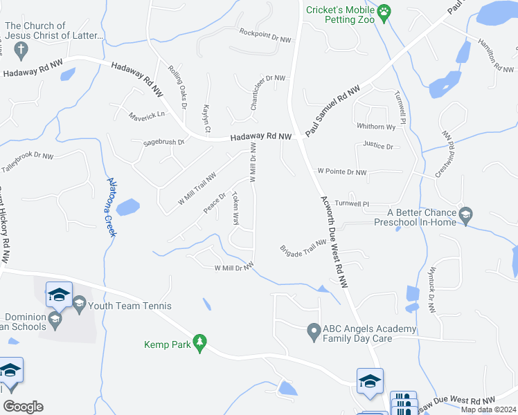 map of restaurants, bars, coffee shops, grocery stores, and more near 1174 West Mill Drive Northwest in Kennesaw