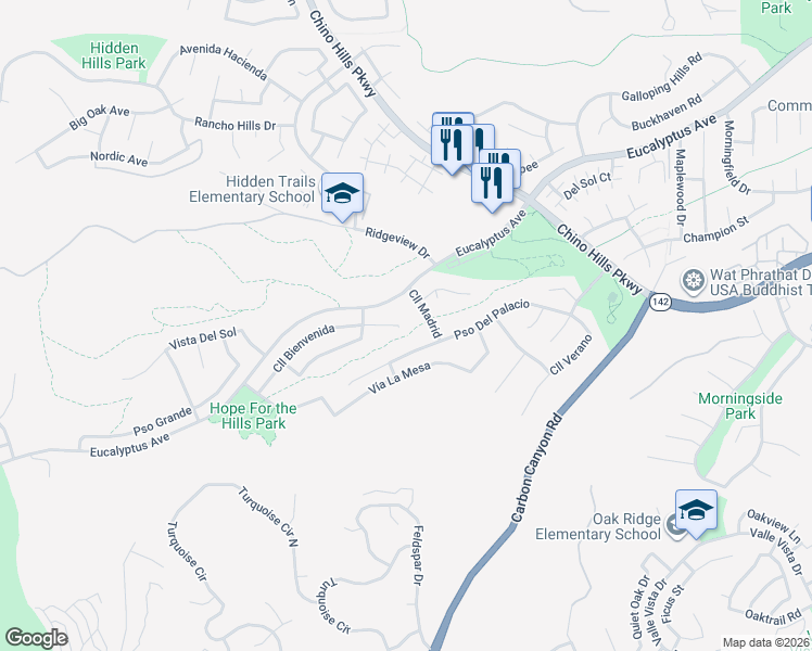 map of restaurants, bars, coffee shops, grocery stores, and more near 2484 Paseo Del Palacio in Chino Hills