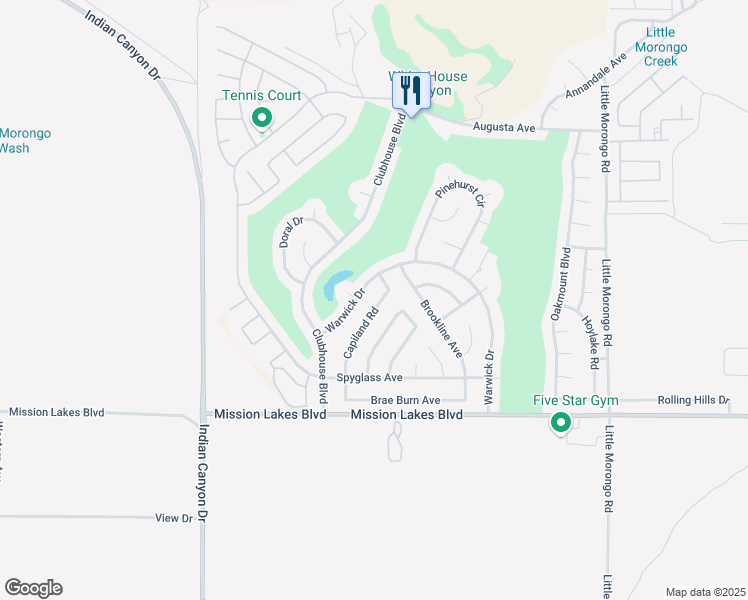 map of restaurants, bars, coffee shops, grocery stores, and more near 9491 Capiland Road in Desert Hot Springs