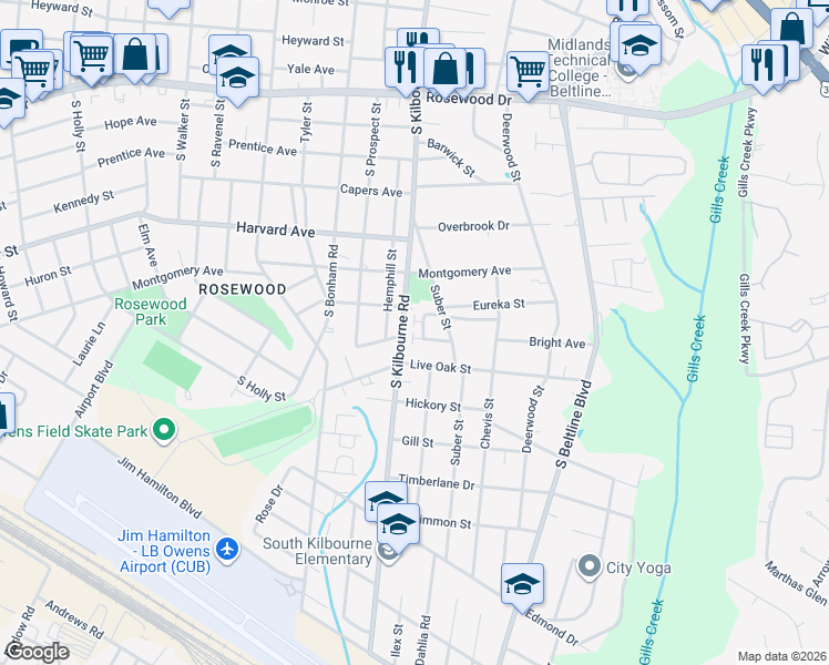 map of restaurants, bars, coffee shops, grocery stores, and more near 23 Cavalier Court in Columbia
