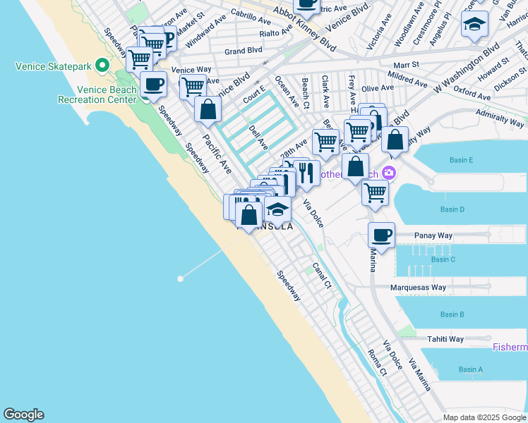 map of restaurants, bars, coffee shops, grocery stores, and more near in Los Angeles
