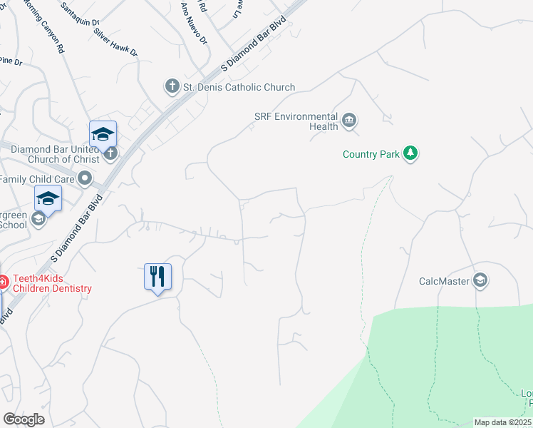 map of restaurants, bars, coffee shops, grocery stores, and more near 22702 Timbertop Lane in Diamond Bar