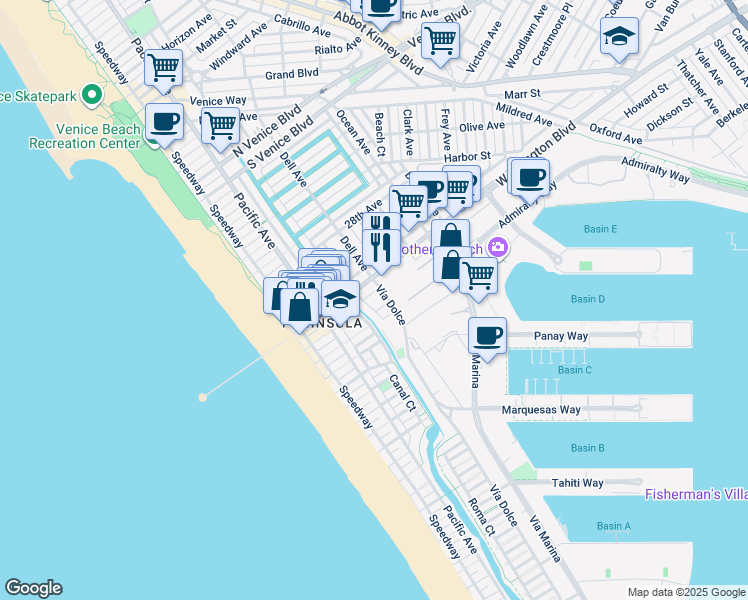 map of restaurants, bars, coffee shops, grocery stores, and more near in Marina del Rey