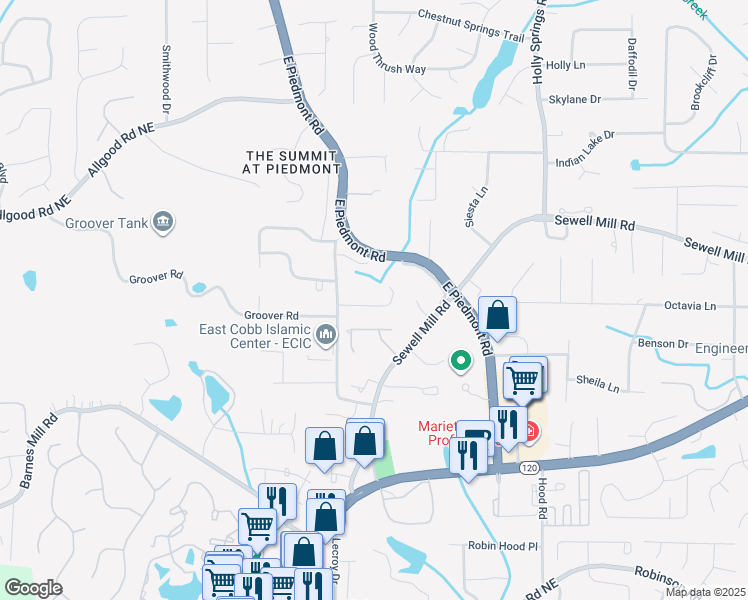 map of restaurants, bars, coffee shops, grocery stores, and more near 2267 Orleans Avenue in Marietta