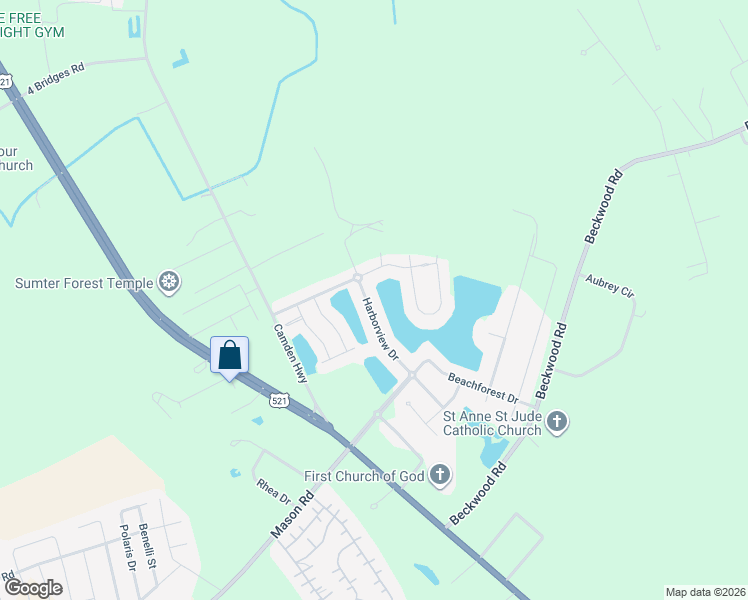 map of restaurants, bars, coffee shops, grocery stores, and more near 2175 Harborview Drive in Sumter