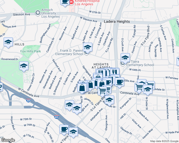 map of restaurants, bars, coffee shops, grocery stores, and more near 5354 West 64th Street in Inglewood