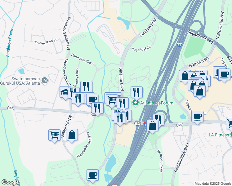 map of restaurants, bars, coffee shops, grocery stores, and more near in Gwinnett County