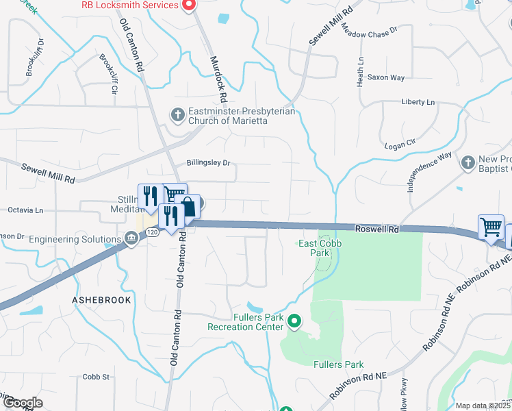map of restaurants, bars, coffee shops, grocery stores, and more near 3535 Princeton Corners Lane in Marietta