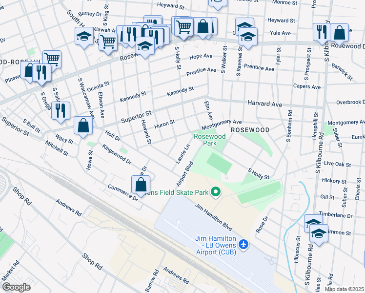 map of restaurants, bars, coffee shops, grocery stores, and more near 2910 Montgomery Avenue in Columbia