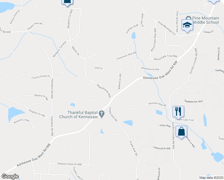 map of restaurants, bars, coffee shops, grocery stores, and more near 842 Tempest Way Northwest in Kennesaw
