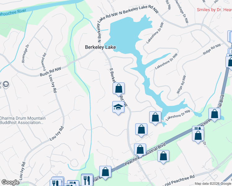 map of restaurants, bars, coffee shops, grocery stores, and more near 4214 South Berkeley Lake Road Northwest in Duluth
